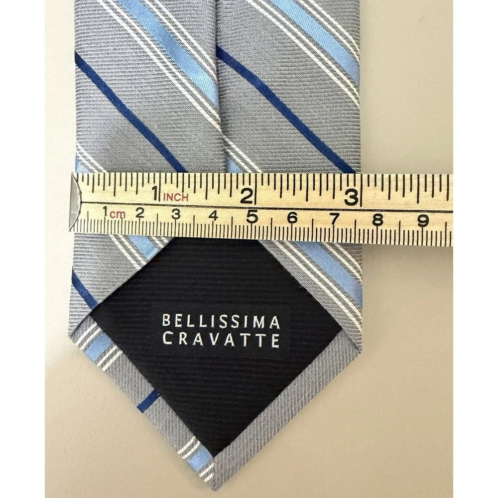 Bellissima Cravatte Cashmere Silk Blend Necktie Tie Striped Gray Blue Classic